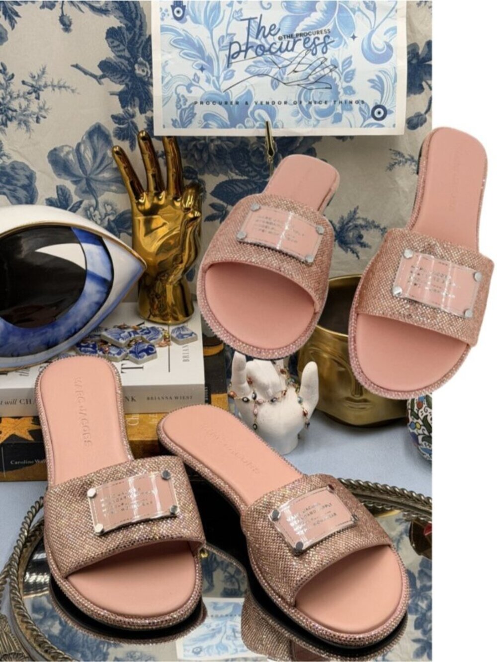 🆕 MARC JACOBS 🧿 NWOB The Standard Supply Slide Sanda, Pink Crystal - Sz 37 US7